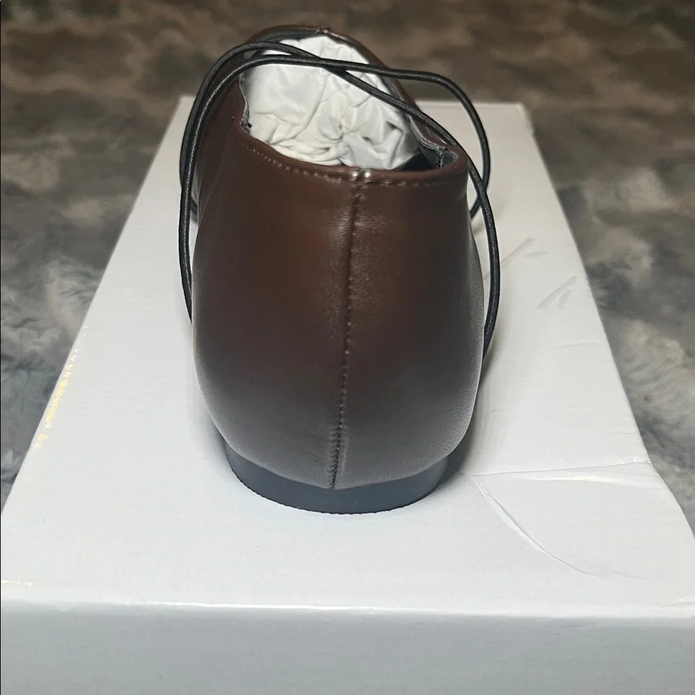 Brown Square-Toe Crisscross Strap Flats - Picture 9 of 17